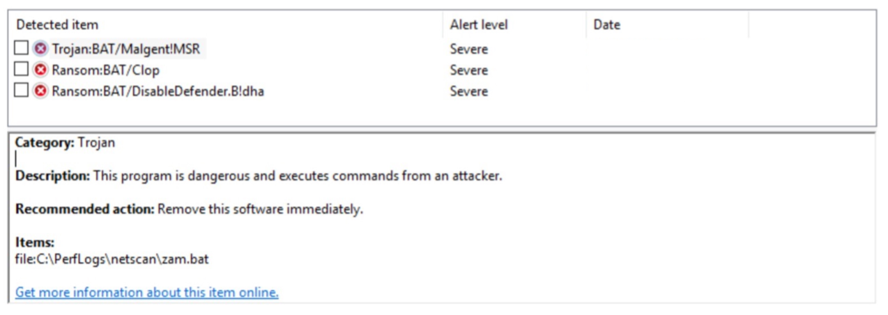 Figure 1 ClOp Ransomware artifacts discovered on one of the devices