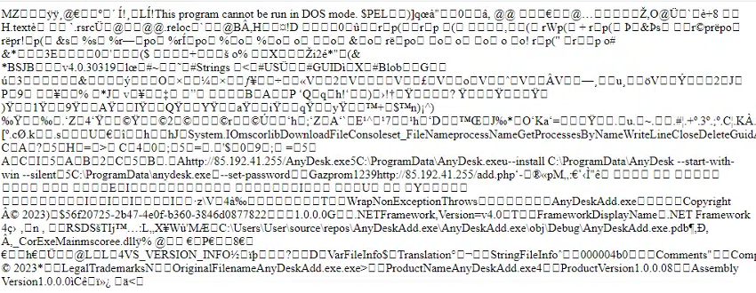 Figure 2 Screenshot of the malicious file hosted by the adversary